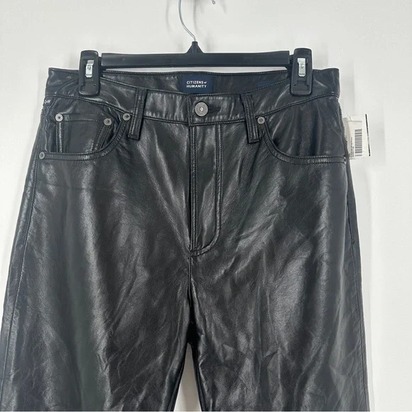 Citizens of Humanity Jolene High Rise Black Leather Straight Leg Jeans Size 27 - Picture 6 of 16